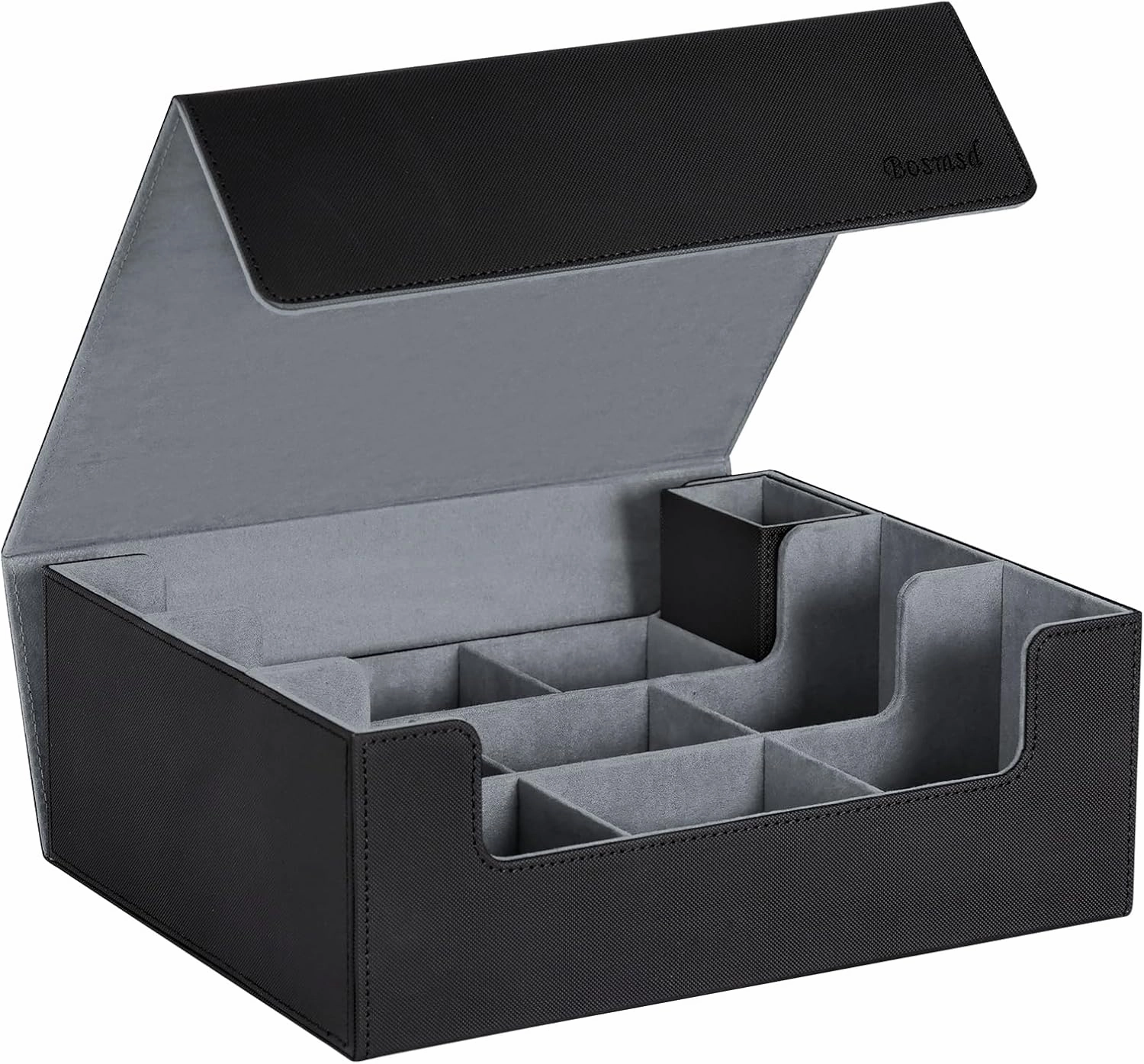 Deck Case for Trading Cards 1800 , PU Leather Commander Deck Box Organizer Holder with Magnetic Closure and Microfiber Lining for MTG and Magic Game Cards, Black/Grey