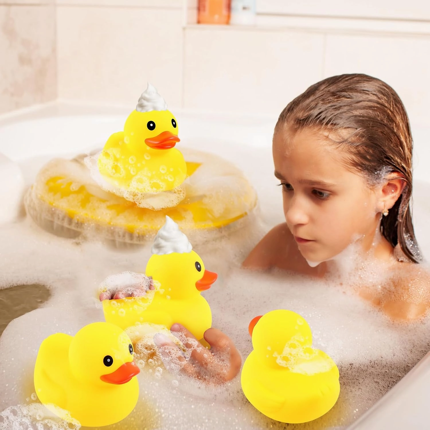 Deekin 10 Pcs Large Yellow Rubber Ducks Bulk Large Duck Bath Toy Squeak Rubber Bathtub Floating Bath for Birthday Party Decoration Gift Swimming Pool (5 Inch)