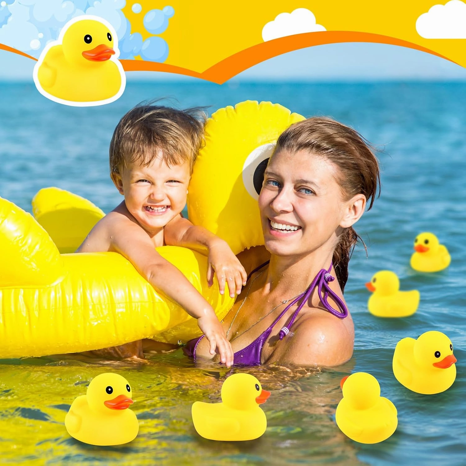 Deekin 10 Pcs Large Yellow Rubber Ducks Bulk Large Duck Bath Toy Squeak Rubber Bathtub Floating Bath for Birthday Party Decoration Gift Swimming Pool (5 Inch)