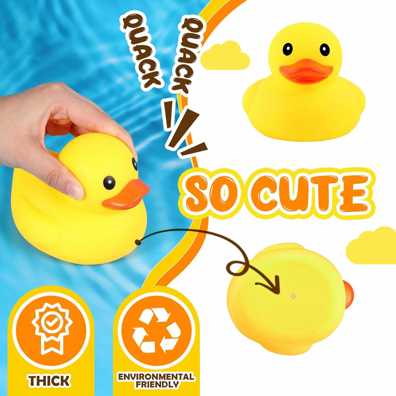 Deekin 10 Pcs Large Yellow Rubber Ducks Bulk Large Duck Bath Toy Squeak Rubber Bathtub Floating Bath for Birthday Party Decoration Gift Swimming Pool (5 Inch)