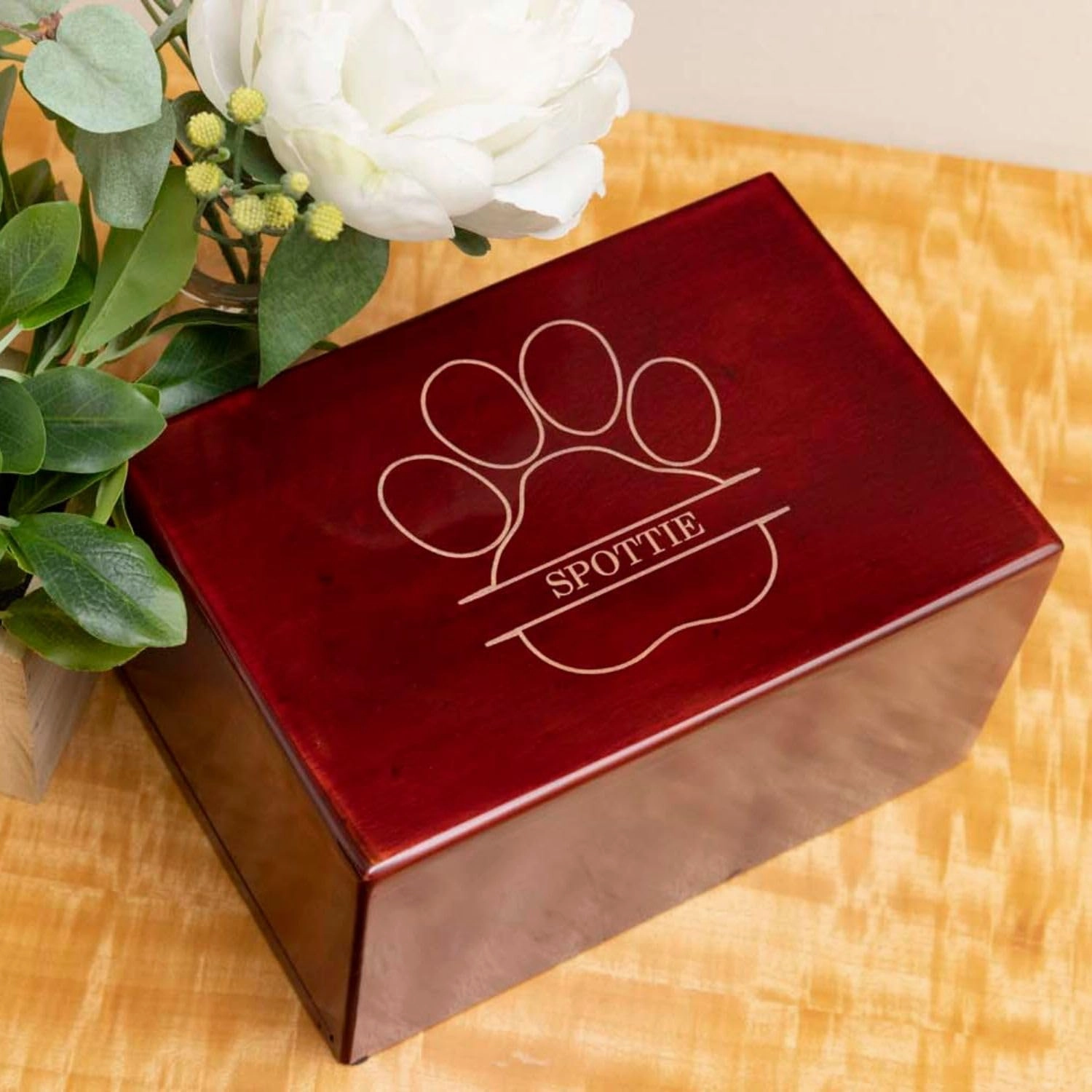 Deering Moments Custom Engraved Lacquered Rosewood Funeral Cremation Urn for Pet Dog and Cat Ashes, Paw Design (X-Large)