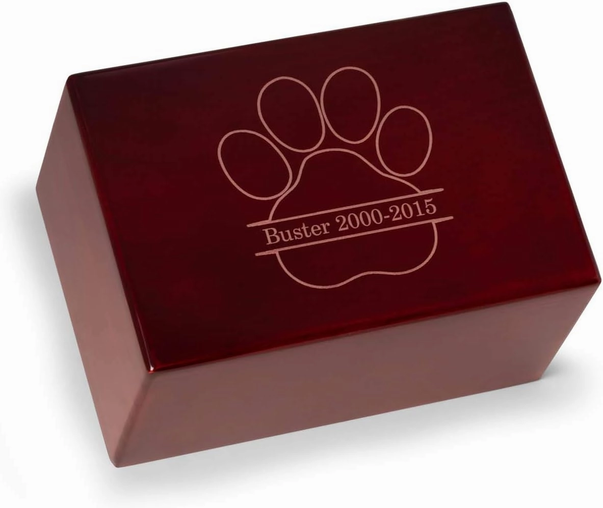 Deering Moments Custom Engraved Lacquered Rosewood Funeral Cremation Urn for Pet Dog and Cat Ashes, Paw Design (X-Large)