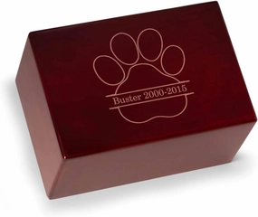 Deering Moments Custom Engraved Lacquered Rosewood Funeral Cremation Urn for Pet Dog and Cat Ashes, Paw Design (X-Large)