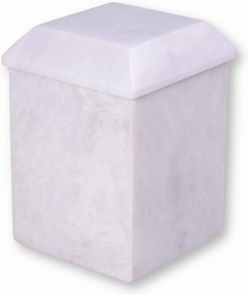 Deering Moments White Marble Urn for Human Ashes, Medium Cremation Urn for Memorial, Ground Burial Urn - Human or Pet Urn Holds up to 60 LBS Pre Cremation Weight