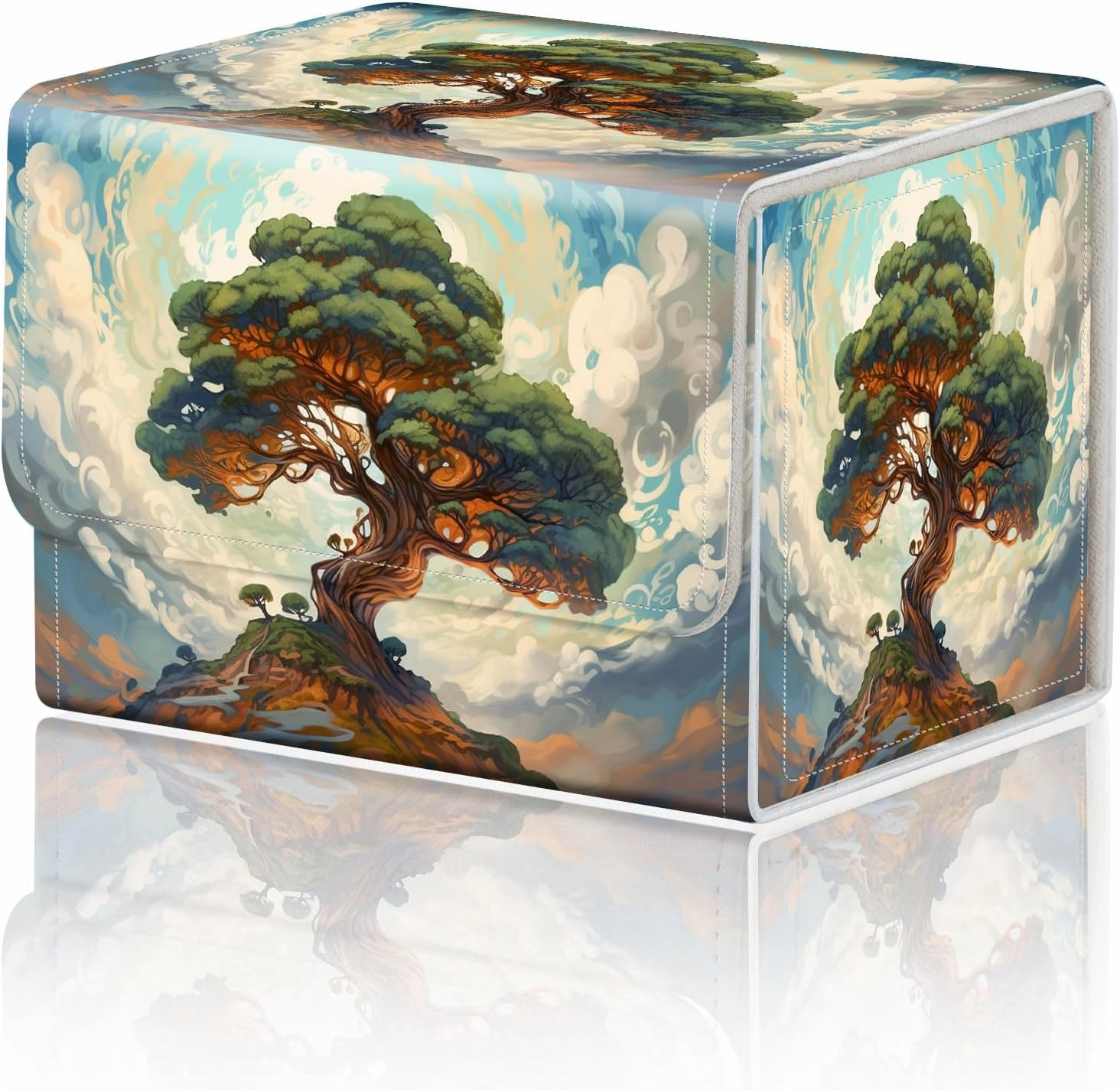 DEGDFSGR for TCG MTG Card Game Storage Box Organizer Trading Card Case Commander Deck Box Magnetic Closure Creative Pattern Up to 200 Cards, Big Tree White Cloud