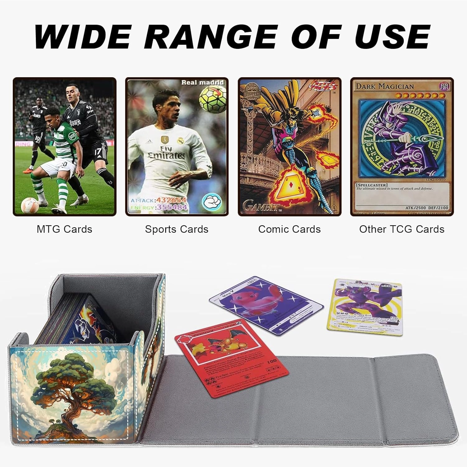 DEGDFSGR for TCG MTG Card Game Storage Box Organizer Trading Card Case Commander Deck Box Magnetic Closure Creative Pattern Up to 200 Cards, Big Tree White Cloud