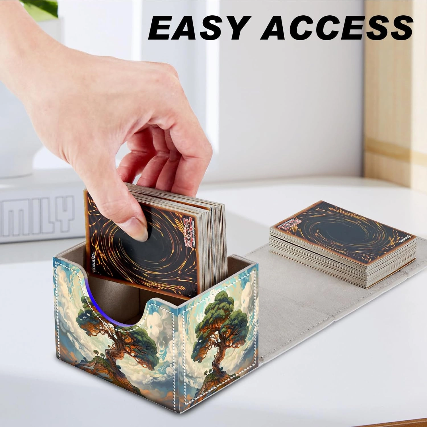 DEGDFSGR for TCG MTG Card Game Storage Box Organizer Trading Card Case Commander Deck Box Magnetic Closure Creative Pattern Up to 200 Cards, Big Tree White Cloud