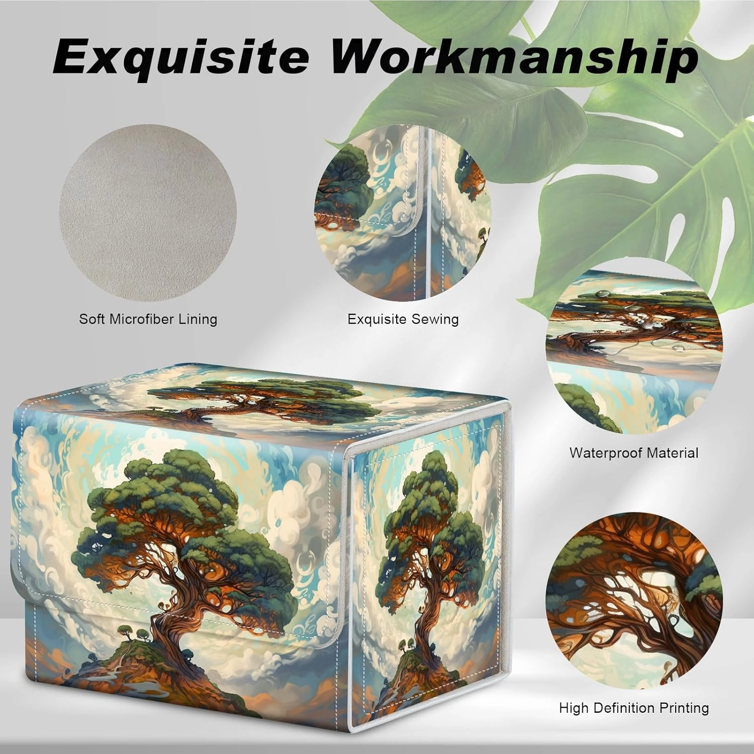 DEGDFSGR for TCG MTG Card Game Storage Box Organizer Trading Card Case Commander Deck Box Magnetic Closure Creative Pattern Up to 200 Cards, Big Tree White Cloud