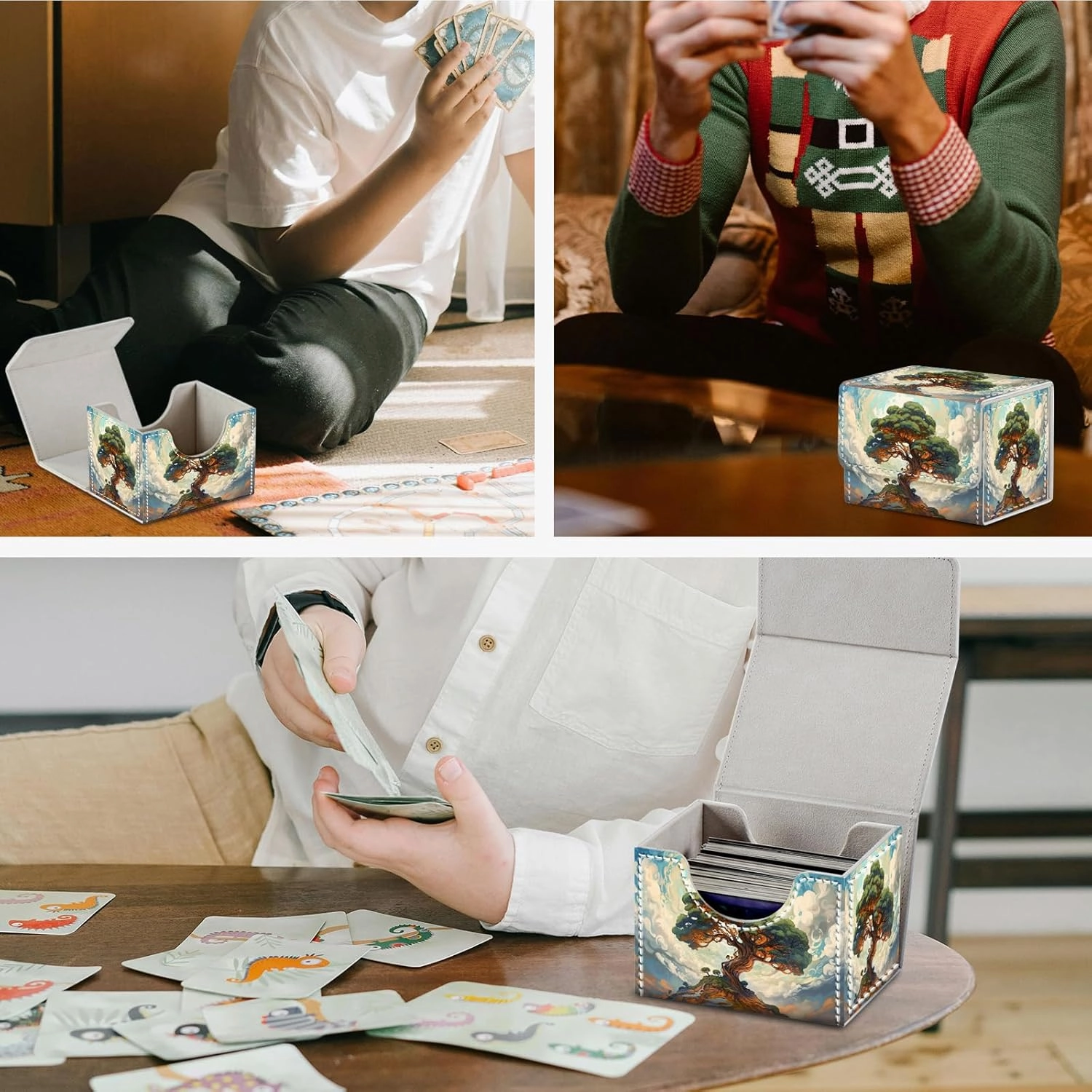 DEGDFSGR for TCG MTG Card Game Storage Box Organizer Trading Card Case Commander Deck Box Magnetic Closure Creative Pattern Up to 200 Cards, Big Tree White Cloud