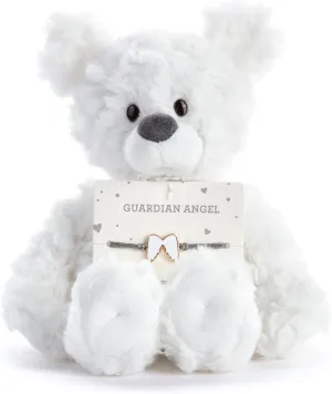 DEMDACO Beary Charmings 8 Inch Stuffed Plush Animal Bear and Adjustable Charm Bracelet 2 Piece Set Classic White Guardian Angel