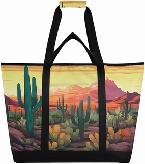 Desert Cactus Reusable Insulated Lunchbox Cooler Bag, Leakproof Kitchen Grocery Bag Collapsible Portable Cooler Tote Bag for Picnic, Camping, Office, Travel