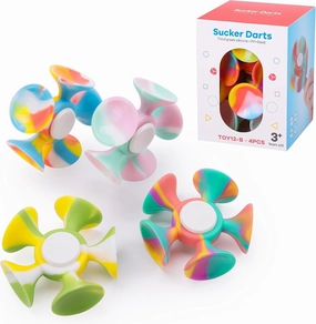 DEUXPER 4pcs Silicone Fidget Spinners Toy with Suction Cup, Soft Sensory Pop Fidget Toys, Anxiety Relief Therapy Sensory Toys Hand Spinners for Adults&Kids Ages 3-Year-Old 