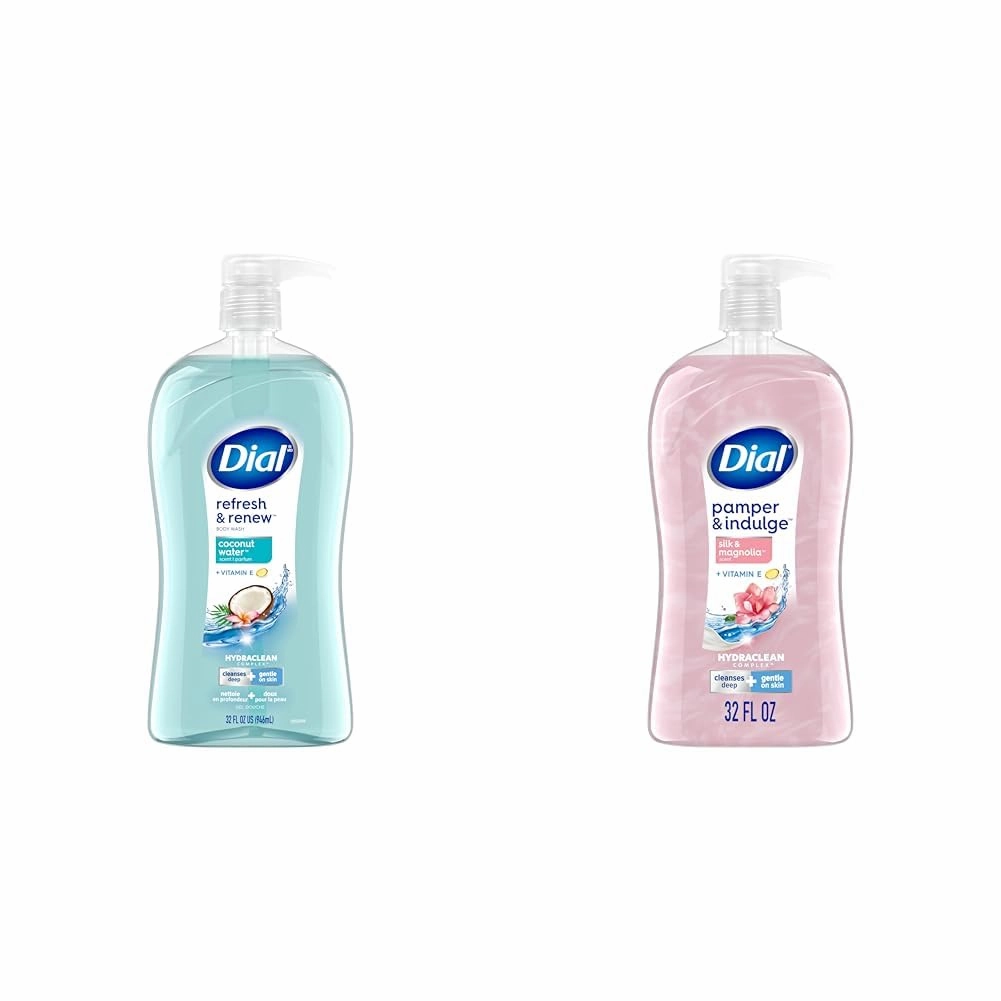 Dial Body Wash, Refresh & Renew Coconut Water, 32 fl oz and Pamper & Indulge Silk & Magnolia, 32 fl oz