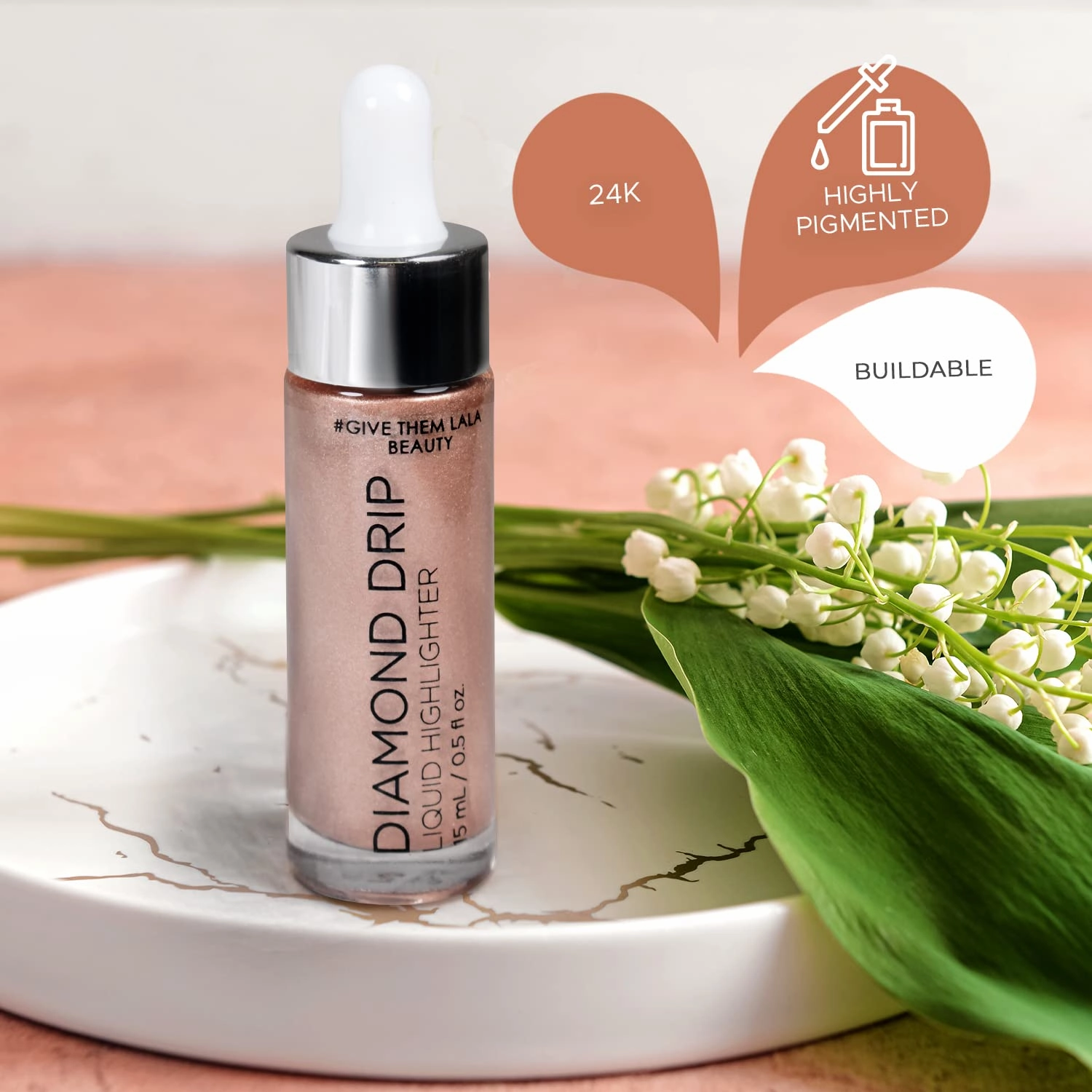 Diamond Drip Liquid Highlighter By Give Them Lala- Highly Pigmented Shimmer Highlighter For Face & Chest- Illuminator Drops For Diamond Sparkle- Glow Drops For Dewy Foundation, Cruelty-Free - (Iced)