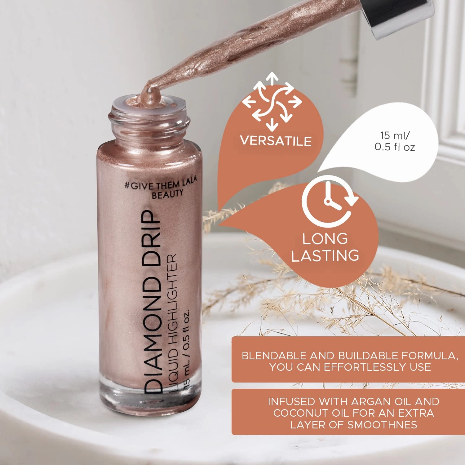 Diamond Drip Liquid Highlighter By Give Them Lala- Highly Pigmented Shimmer Highlighter For Face & Chest- Illuminator Drops For Diamond Sparkle- Glow Drops For Dewy Foundation, Cruelty-Free - (Iced)