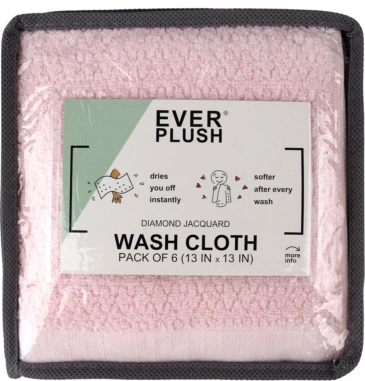 Diamond Jacquard Piece in Light, 6 x Washcloth (13 x 13 in), Rose Pink 6 Count
