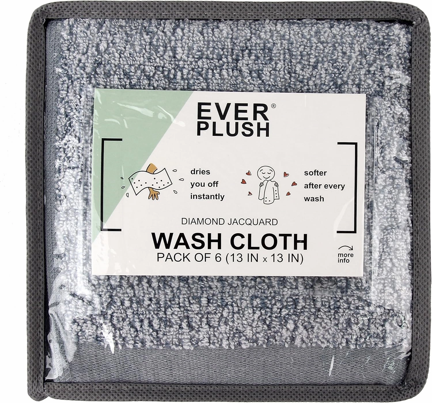Diamond Jacquard Washcloth 6 Piece in Dusk