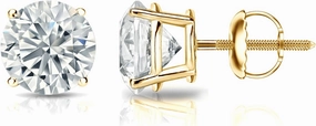 Diamond Wish 18k Yellow Gold Round Diamond Stud Earrings (1 2/5ct TW, H-I, I2-I3, IGI Certified) 4-Prong Basket, Screw Back