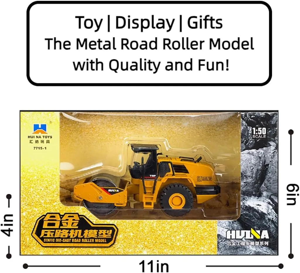 Die Cast All-Metal Road Roller Model 1:50 Scale - Highly Detailed Construction Toy, Perfect for Collectors and Display, Durable Alloy Material, Ideal Gift