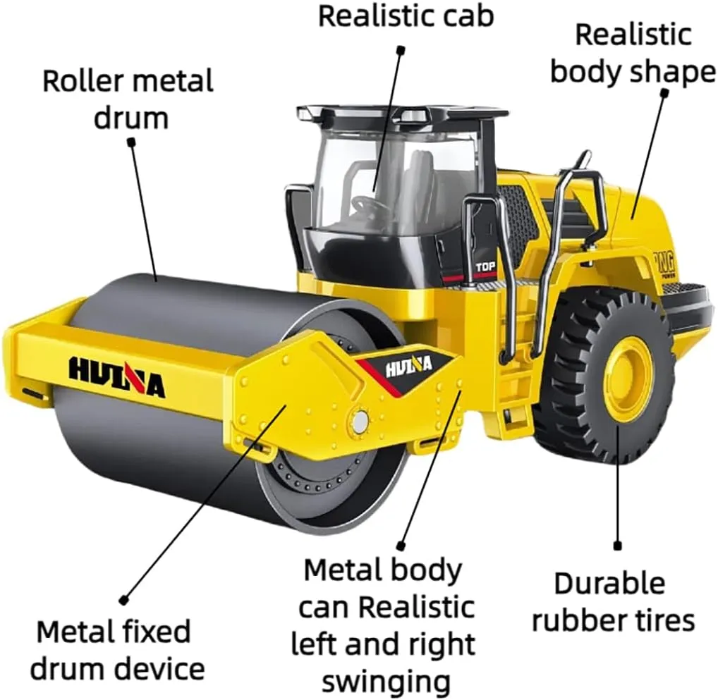 Die Cast All-Metal Road Roller Model 1:50 Scale - Highly Detailed Construction Toy, Perfect for Collectors and Display, Durable Alloy Material, Ideal Gift