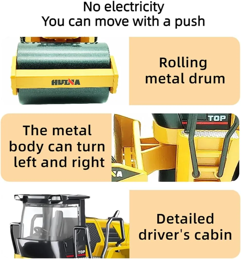 Die Cast All-Metal Road Roller Model 1:50 Scale - Highly Detailed Construction Toy, Perfect for Collectors and Display, Durable Alloy Material, Ideal Gift