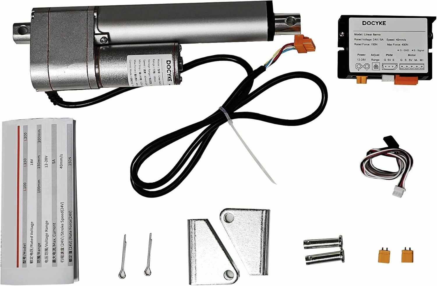 Digital Linear Servo Actuators, Long Stroke 100,150,200 mm, Signal for DIY Robot, Remote Control and Arduino PCB,for Fan Blades Cabinets Home Automation (100MM)