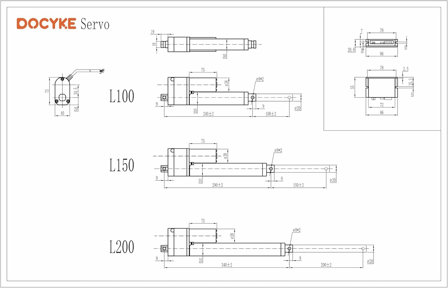 Digital Linear Servo Actuators, Long Stroke 100,150,200 mm, Signal for DIY Robot, Remote Control and Arduino PCB,for Fan Blades Cabinets Home Automation (100MM)