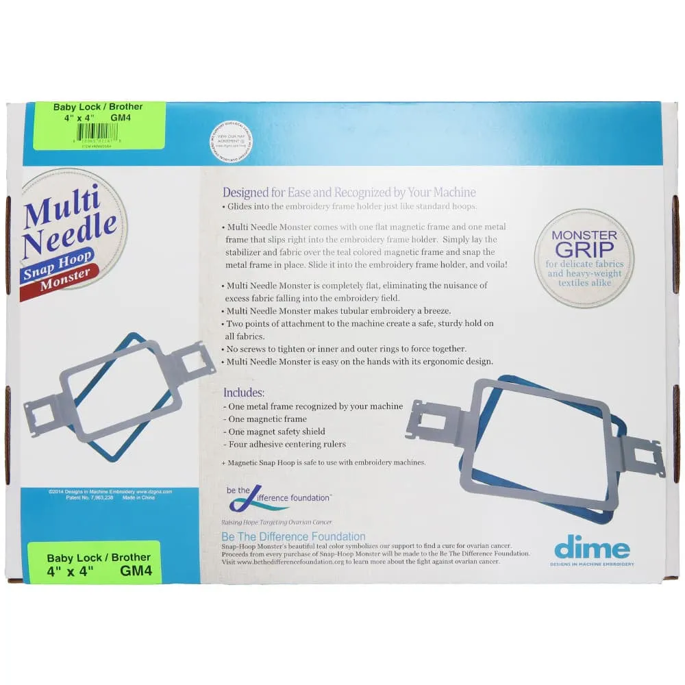 Dime, 4" x 4" Multi Needle Snap Hoop Monster- Babylock and Brother