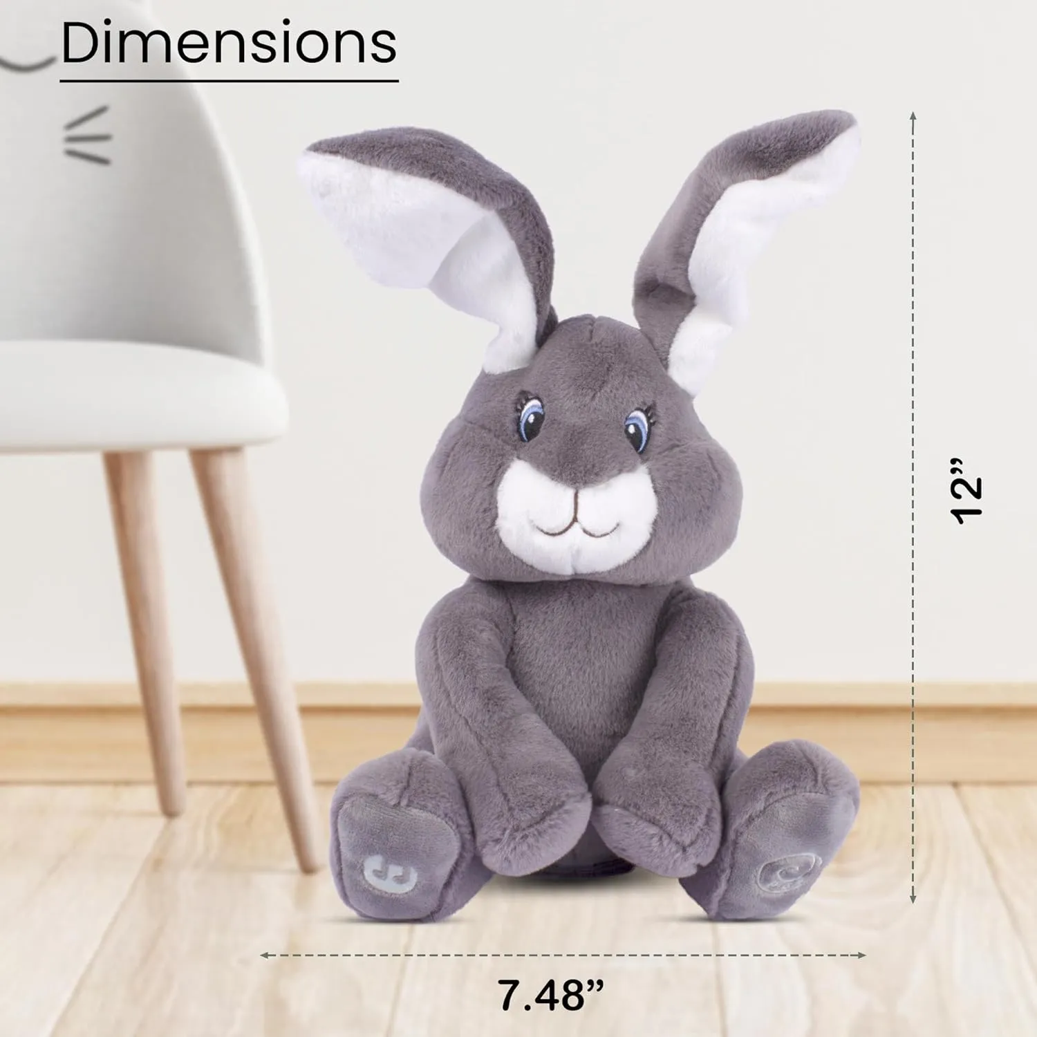 Dimple Milo Bunny Stuffed Animal - Animated Interactive Soft Bunny Plush Toy with Peek-a-Boo Feature and Singing Songs - Perfect Baby Stuffed Animal Gift for Ages 0 and Up (Set of 2, Grey)