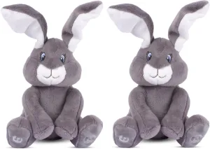 Dimple Milo Bunny Stuffed Animal - Animated Interactive Soft Bunny Plush Toy with Peek-a-Boo Feature and Singing Songs - Perfect Baby Stuffed Animal Gift for Ages 0 and Up (Set of 2, Grey)