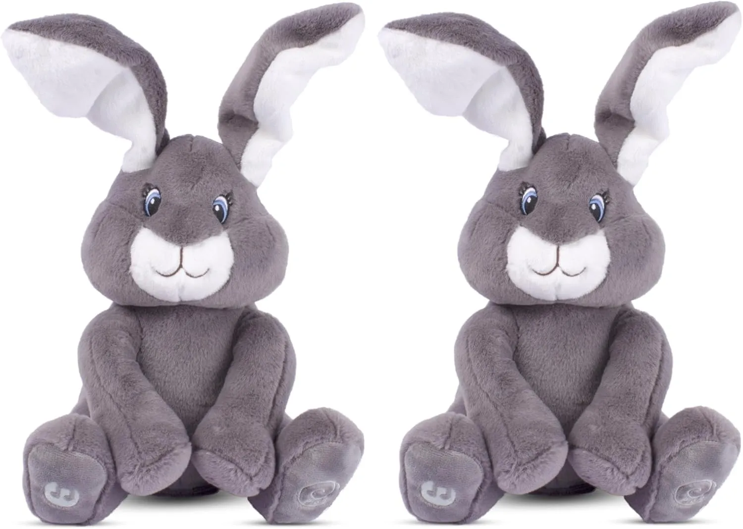 Dimple Milo Bunny Stuffed Animal - Animated Interactive Soft Bunny Plush Toy with Peek-a-Boo Feature and Singing Songs - Perfect Baby Stuffed Animal Gift for Ages 0 and Up (Set of 2, Grey)