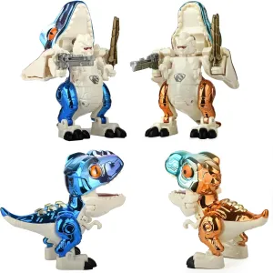 Dinosaur Toys 2-in-1 Changes into Action Figure 4", Kids Toys for Boys and Girls, 2pcs of Transforming Dinosaur, Ages 4  (T-Rex & V. Raptor)