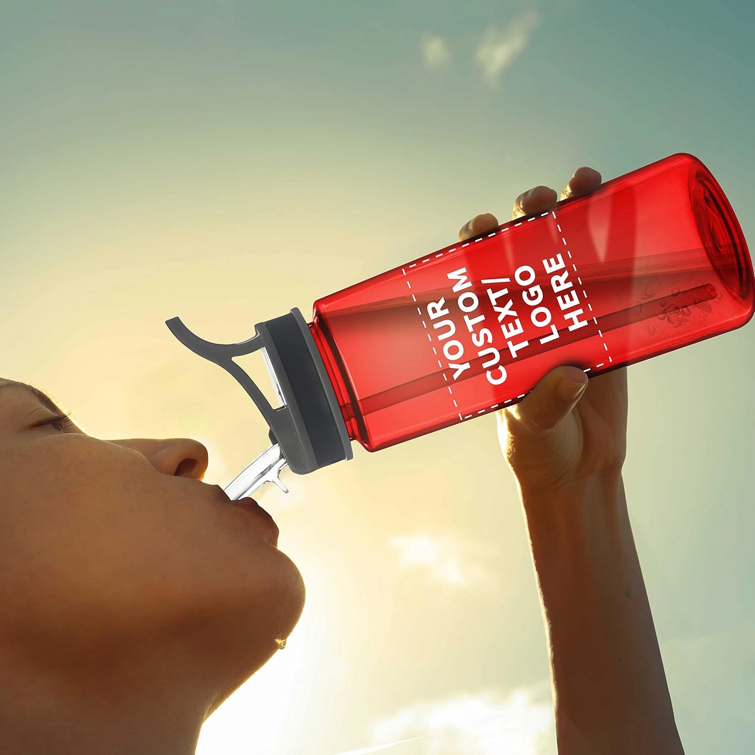 DISCOUNT PROMOS Custom Plastic Sports Bottles with Spill Proof Lids 22 oz. Set of 10, Personalized Bulk Pack - Reusable, With Straw, Perfect for Gym, Outdoor Sports, Home, Office - Red