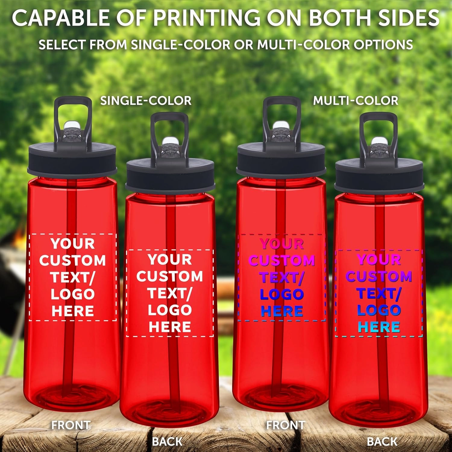 DISCOUNT PROMOS Custom Plastic Sports Bottles with Spill Proof Lids 22 oz. Set of 10, Personalized Bulk Pack - Reusable, With Straw, Perfect for Gym, Outdoor Sports, Home, Office - Red