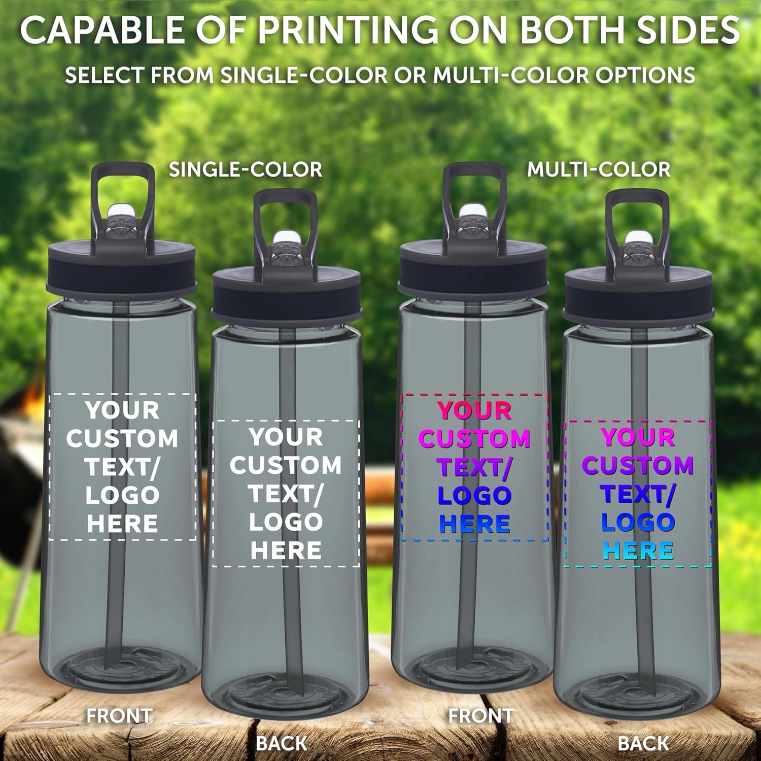 DISCOUNT PROMOS Custom Plastic Sports Bottles with Spill-Proof Lids and Straw – 22 oz. – Set of 10 – Personalized Bulk Gift for Dad – Reusable for Gym, Home, Office – Charcoal
