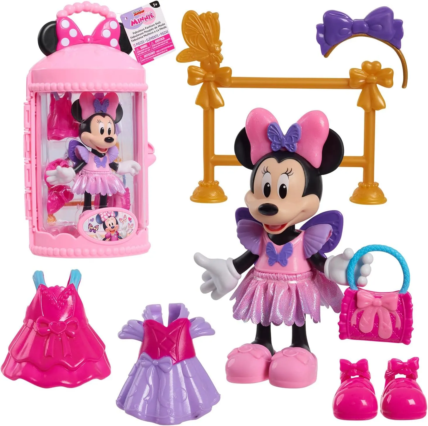Disney Junior Minnie Mouse Fabulous Fashion Ballerina Doll, 13-piece Doll and Accessories Set, Kids Toys for Ages 3 Up by Just Play