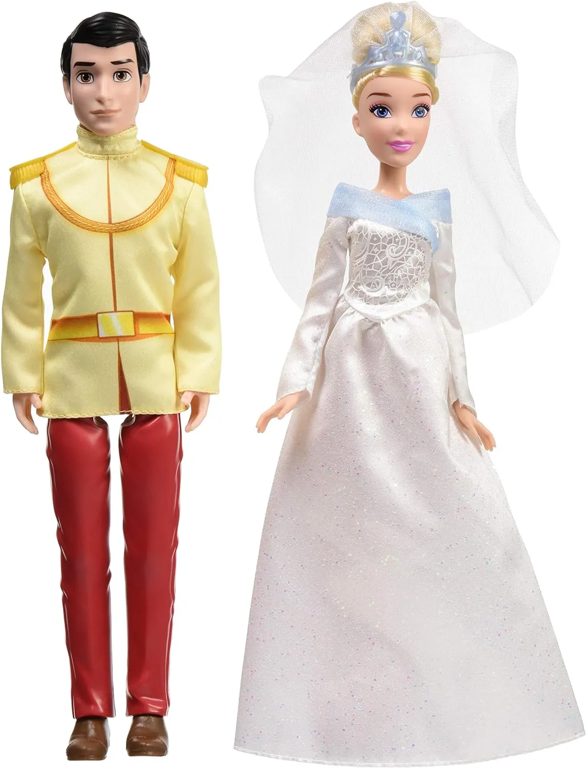 Disney Princess Cinderella and Prince Charming, 2 Fashion Dolls from Cinderella Movie, Doll in Wedding Dress, Tiara, and Shoes, Toy for 3 Year Olds and Up