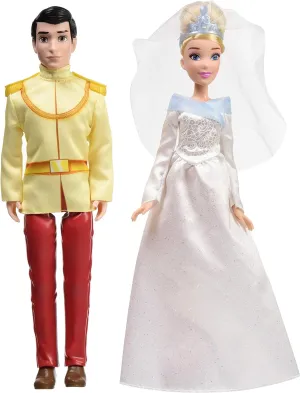 Disney Princess Cinderella and Prince Charming, 2 Fashion Dolls from Cinderella Movie, Doll in Wedding Dress, Tiara, and Shoes, Toy for 3 Year Olds and Up