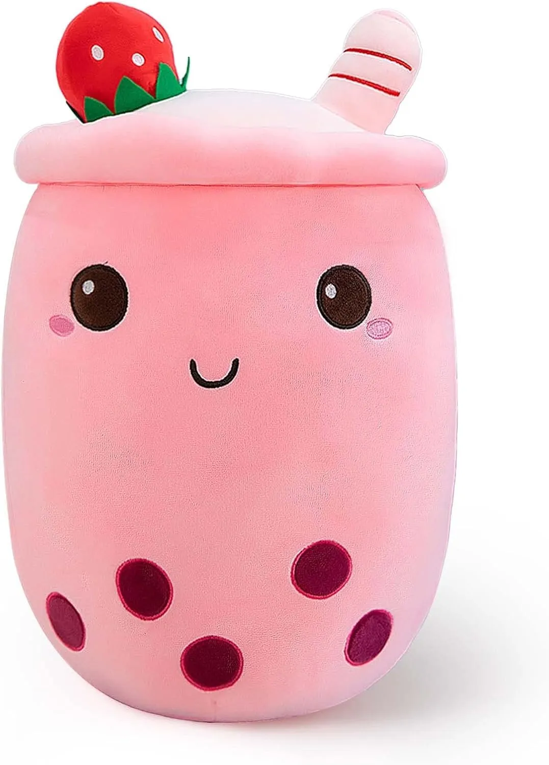 Ditucu Cute Boba Tea Plush Stuffed Bubble Tea Plushie Cartoon Soft Strawberry Pillow Home Hugging Gift for Kids Pink 19.6 inch