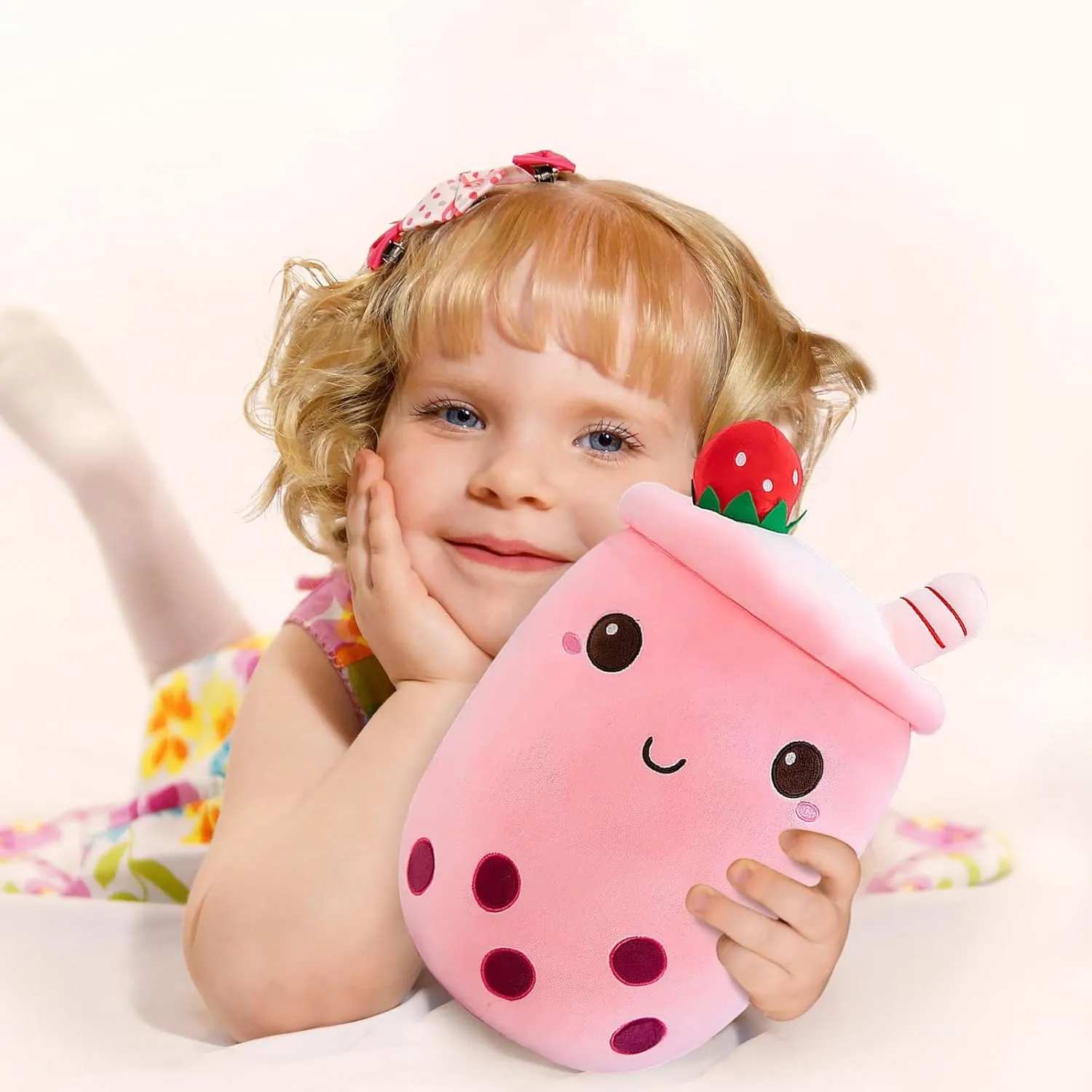 Ditucu Cute Boba Tea Plush Stuffed Bubble Tea Plushie Cartoon Soft Strawberry Pillow Home Hugging Gift for Kids Pink 19.6 inch