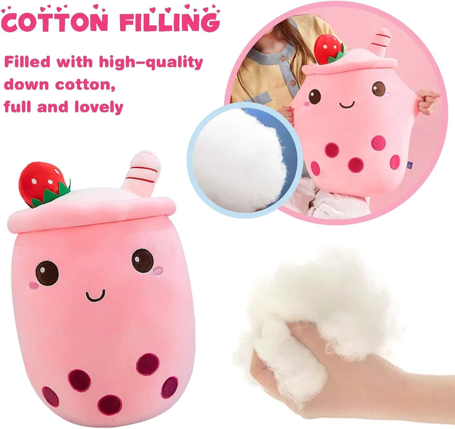 Ditucu Cute Boba Tea Plush Stuffed Bubble Tea Plushie Cartoon Soft Strawberry Pillow Home Hugging Gift for Kids Pink 19.6 inch