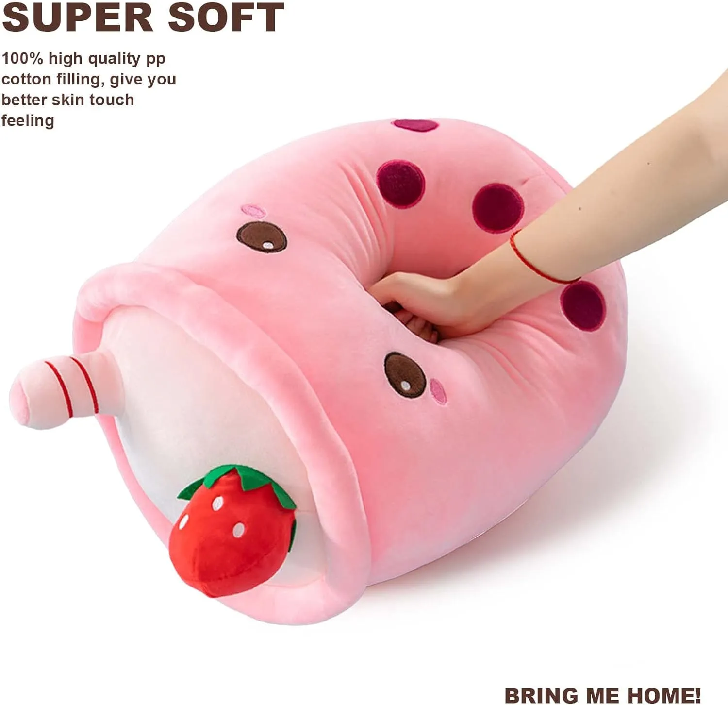 Ditucu Cute Boba Tea Plush Stuffed Bubble Tea Plushie Cartoon Soft Strawberry Pillow Home Hugging Gift for Kids Pink 19.6 inch