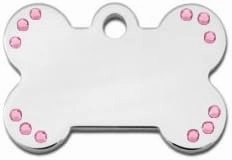 Diva Diamond Dog Jewel Collection Bone Shape Personalized Custom Engraved Pet ID Tags! (Chrome/Pink Jewels, Small)