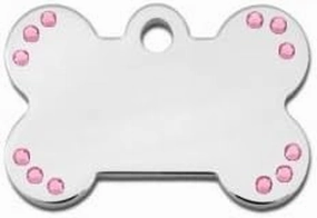 Diva Diamond Dog Jewel Collection Bone Shape Personalized Custom Engraved Pet ID Tags! (Chrome/Pink Jewels, Small)