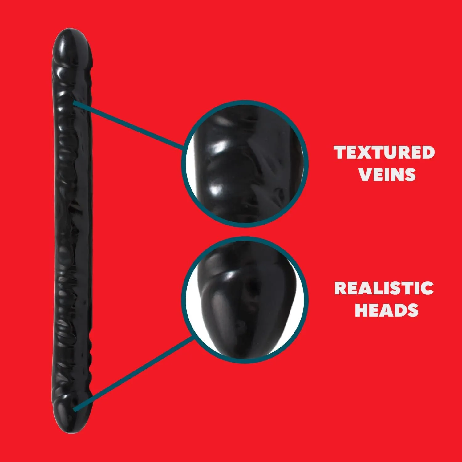 Doc Johnson Classic - Veined Double Header - 18 Inch - Double-Sided Dildo - Black (0211-01-AM)