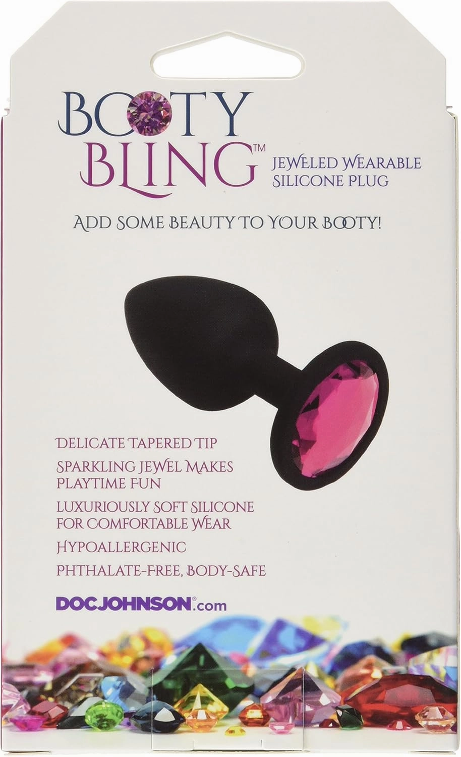 Doc Johnson Booty Bling - Spade Shaped Silicone Anal Plug with Jeweled Base - 3" Long and 1.2" Wide - Small - Pink Jewel
