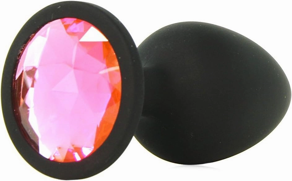 Doc Johnson Booty Bling - Spade Shaped Silicone Anal Plug with Jeweled Base - 3" Long and 1.2" Wide - Small - Pink Jewel