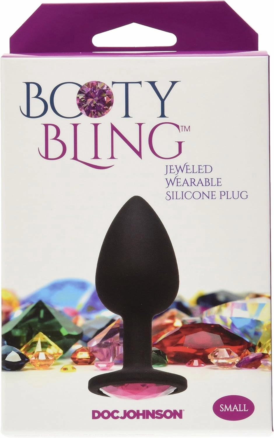 Doc Johnson Booty Bling - Spade Shaped Silicone Anal Plug with Jeweled Base - 3" Long and 1.2" Wide - Small - Pink Jewel