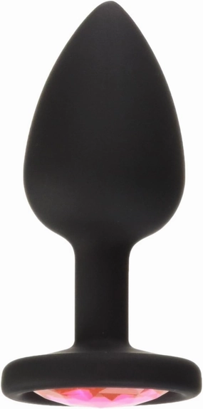 Doc Johnson Booty Bling - Spade Shaped Silicone Anal Plug with Jeweled Base - 3" Long and 1.2" Wide - Small - Pink Jewel