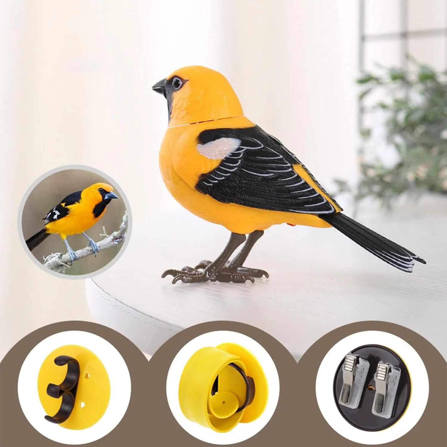 Doefo Electric Singing and Chirping Bird Toy, Interactive Bird Decoration, Motion and Sound Activated, Battery Operated Simulation Desk Pet